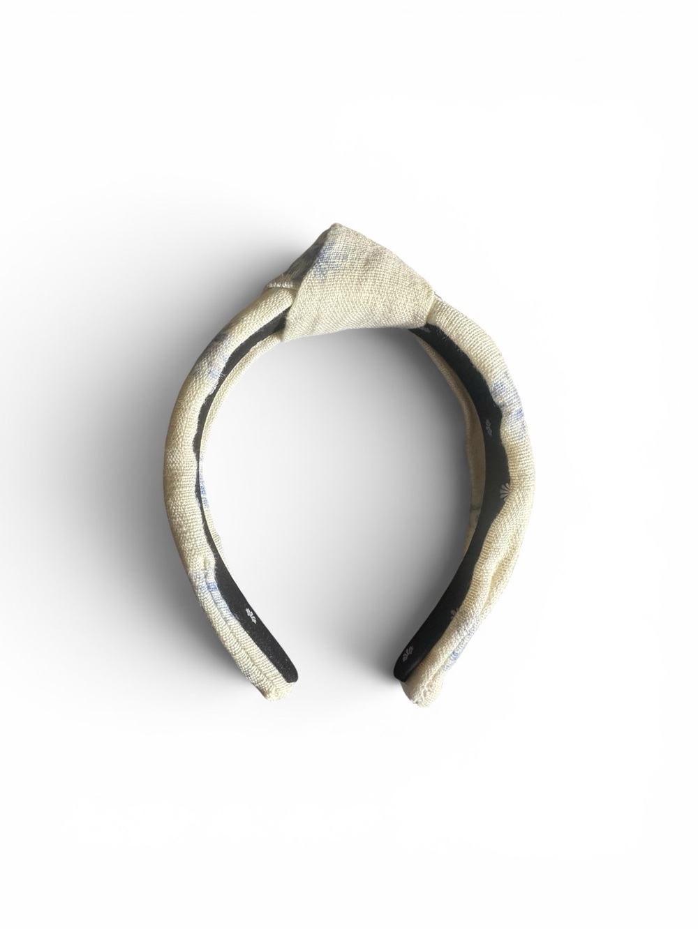 Lele Sadoughi x LoveShackFancy Knotted Linen Headband in Beige and Light Blue